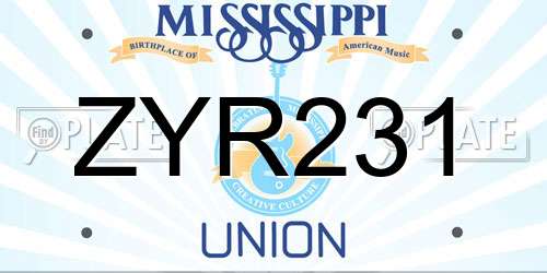 ZYR231 Mississippi License Plate