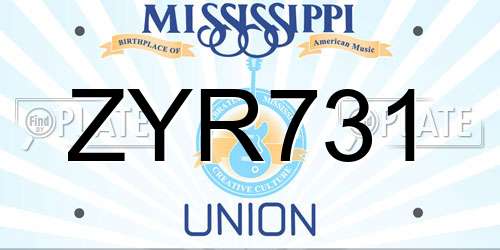 ZYR731 Mississippi License Plate