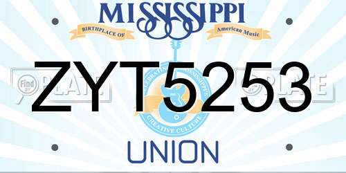 ZYT5253 Mississippi License Plate