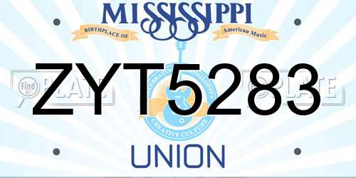 ZYT5283 Mississippi License Plate