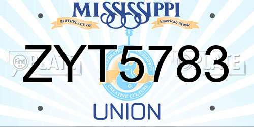 ZYT5783 Mississippi License Plate