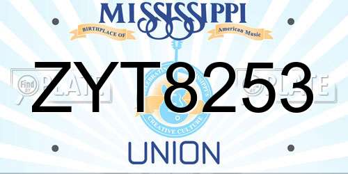 ZYT8253 Mississippi License Plate
