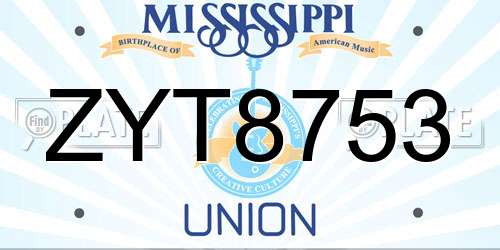 ZYT8753 Mississippi License Plate