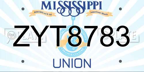 ZYT8783 Mississippi License Plate