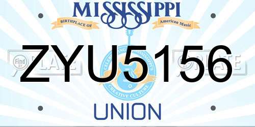 ZYU5156 Mississippi License Plate