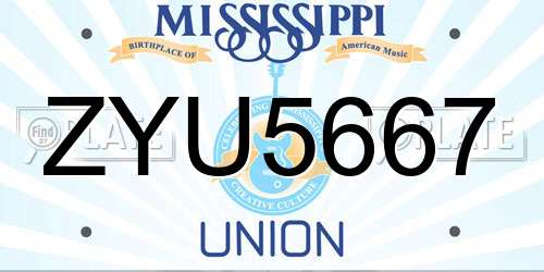 ZYU5667 Mississippi License Plate