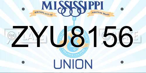 ZYU8156 Mississippi License Plate
