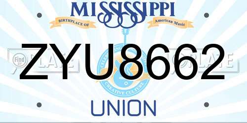 ZYU8662 Mississippi License Plate