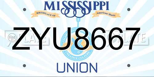 ZYU8667 Mississippi License Plate
