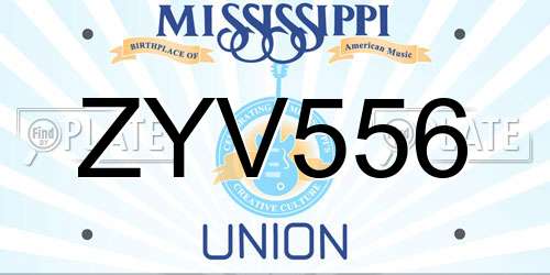 ZYV556 Mississippi License Plate