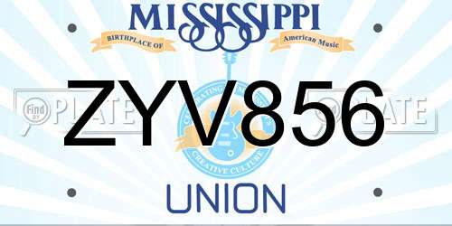 ZYV856 Mississippi License Plate