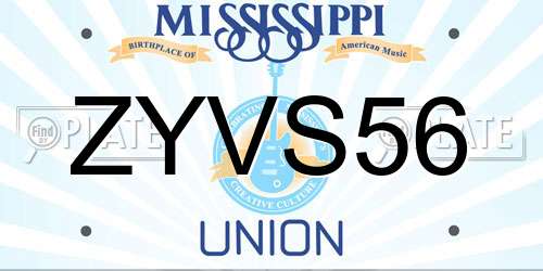 ZYVS56 Mississippi License Plate