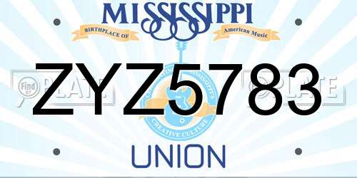 ZYZ5783 Mississippi License Plate