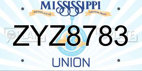 ZYZ8783 Mississippi License Plate