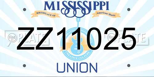 ZZ11025 Mississippi License Plate