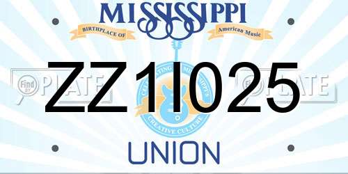 ZZ1I025 Mississippi License Plate