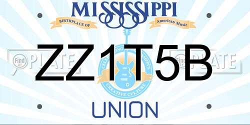 ZZ1T5B Mississippi License Plate