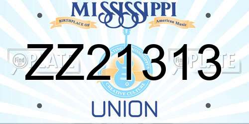 ZZ21313 Mississippi License Plate