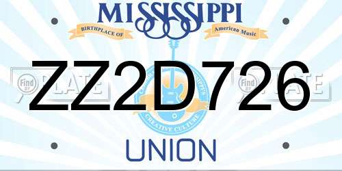 ZZ2D726 Mississippi License Plate