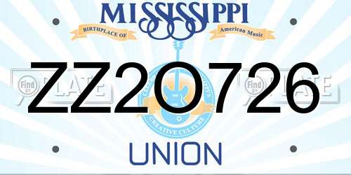 ZZ2O726 Mississippi License Plate