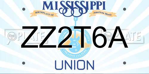 ZZ2T6A Mississippi License Plate