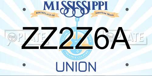 ZZ2Z6A Mississippi License Plate