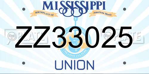 ZZ33025 Mississippi License Plate