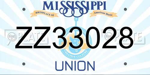 ZZ33028 Mississippi License Plate