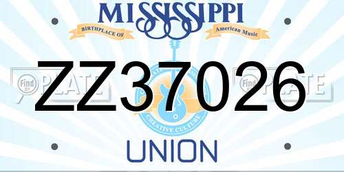 ZZ37026 Mississippi License Plate