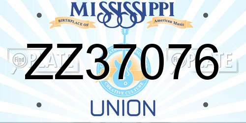 ZZ37076 Mississippi License Plate