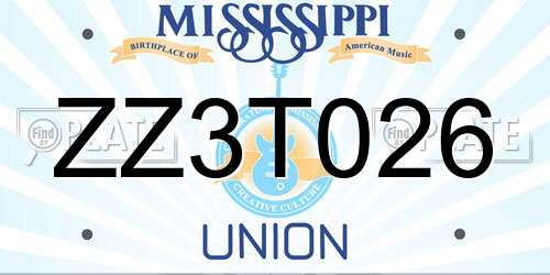ZZ3T026 Mississippi License Plate
