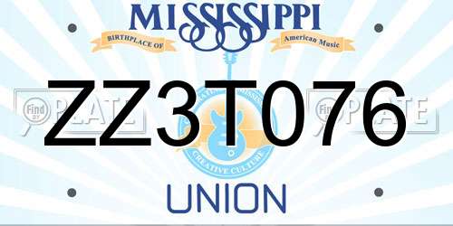 ZZ3T076 Mississippi License Plate