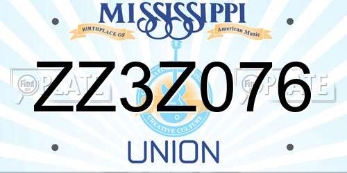 ZZ3Z076 Mississippi License Plate