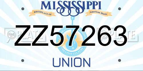 ZZ57263 Mississippi License Plate