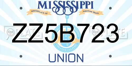 ZZ5B723 Mississippi License Plate