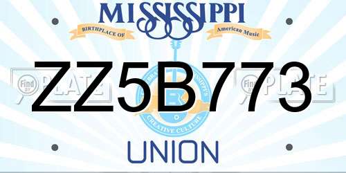ZZ5B773 Mississippi License Plate