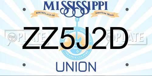 ZZ5J2D Mississippi License Plate