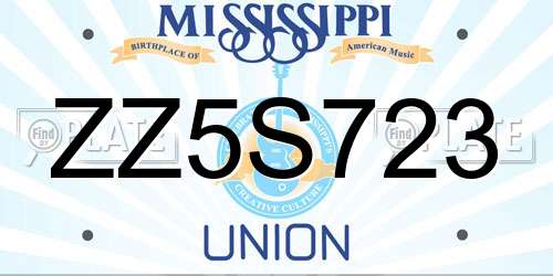 ZZ5S723 Mississippi License Plate