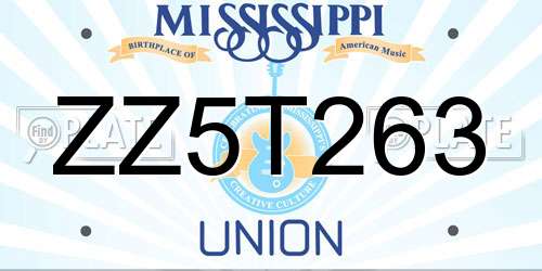 ZZ5T263 Mississippi License Plate