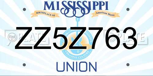 ZZ5Z763 Mississippi License Plate