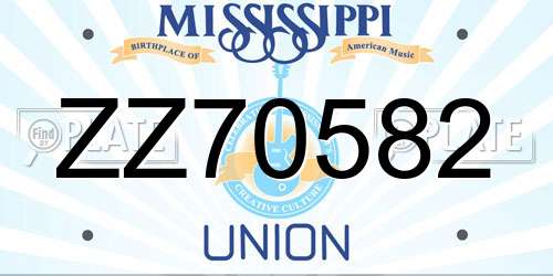 ZZ70582 Mississippi License Plate