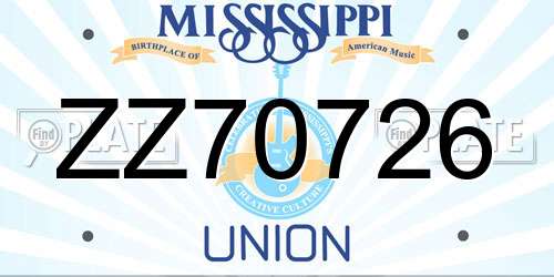 ZZ70726 Mississippi License Plate