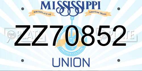 ZZ70852 Mississippi License Plate