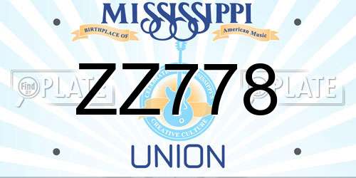 ZZ778 Mississippi License Plate