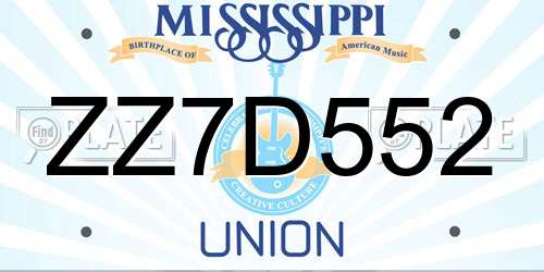 ZZ7D552 Mississippi License Plate