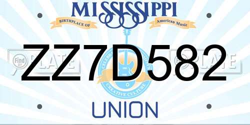 ZZ7D582 Mississippi License Plate