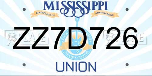 ZZ7D726 Mississippi License Plate