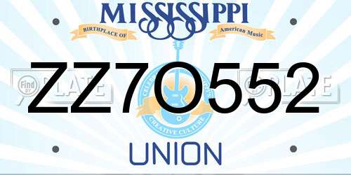 ZZ7O552 Mississippi License Plate