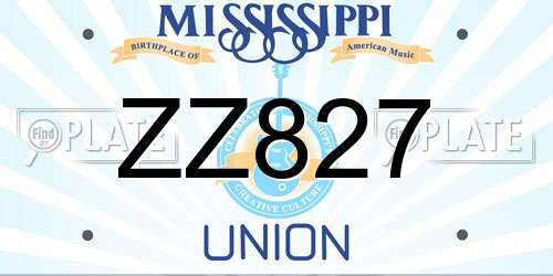 ZZ827 Mississippi License Plate