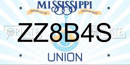 ZZ8B4S Mississippi License Plate
